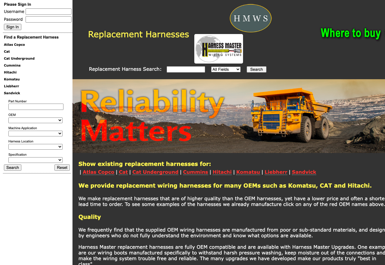 HMWS Replacement Harnesses public website