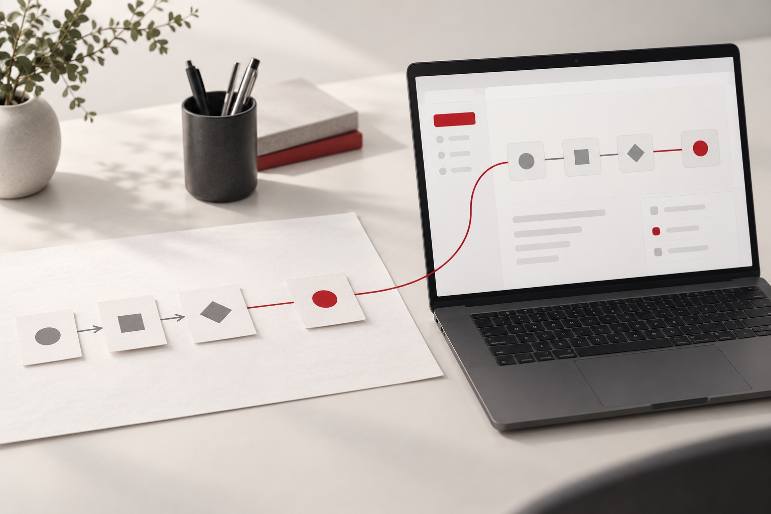 AI illustration of process cards connected to a business application